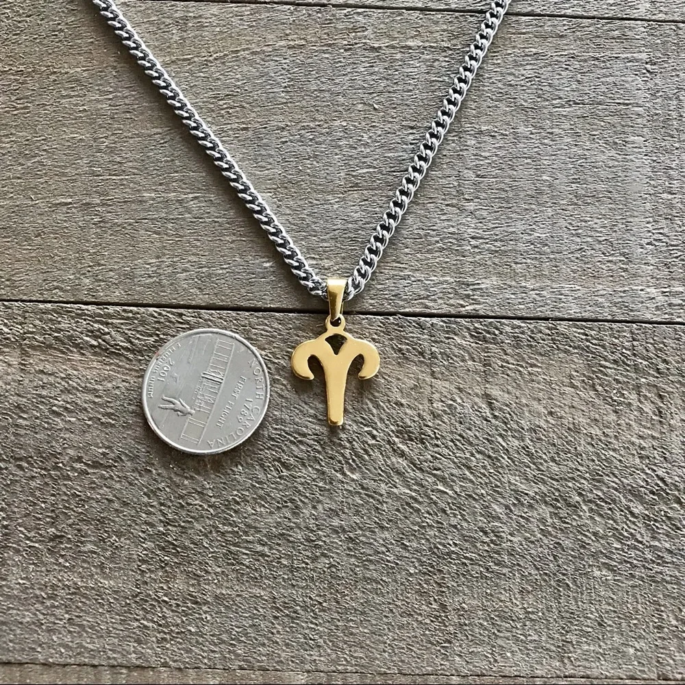 🆕 Aries Zodiac Sign Pendant Necklace Stainless Steel